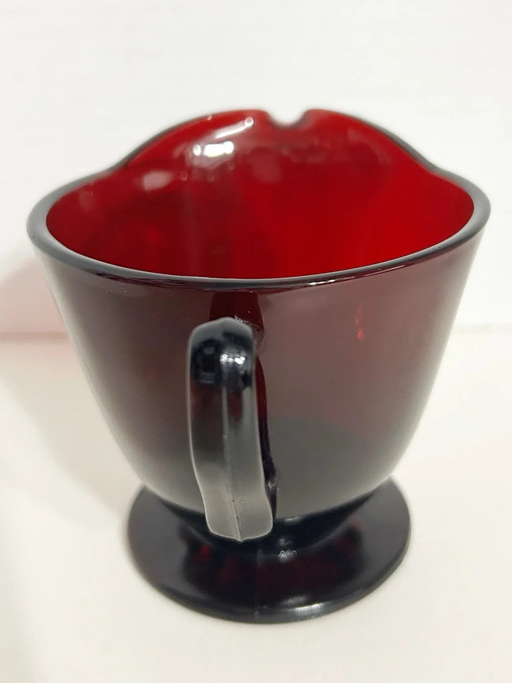 Vintage Anchor Hocking Royal Ruby Red Glass Foot Creamer Pitcher Starburst Base